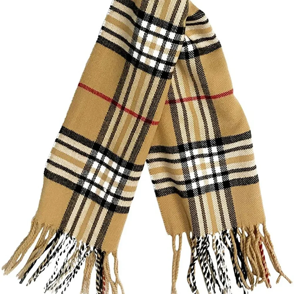 Classic Camel Plaid Scarf - Unisex - Picture 2 of 2